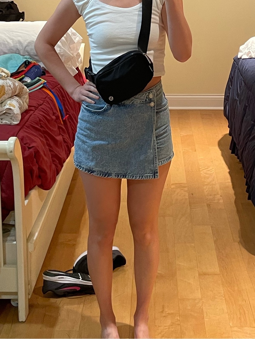 Mango Light Blue Denim Mini Skort